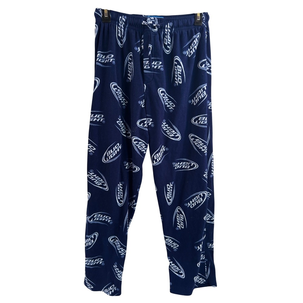 Bud Light Pajama Pants Small Blue Fleece All Over Print Mens